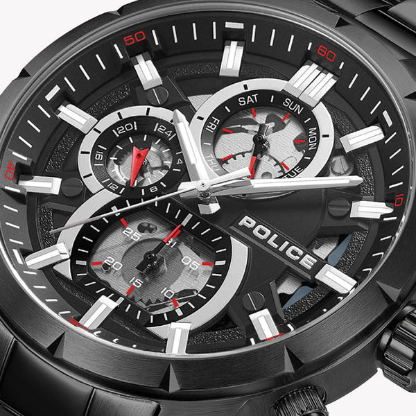 Police Men's Black Stainless Steel Watch, Multicolour Dial | Pewjk0021806 by i-watch