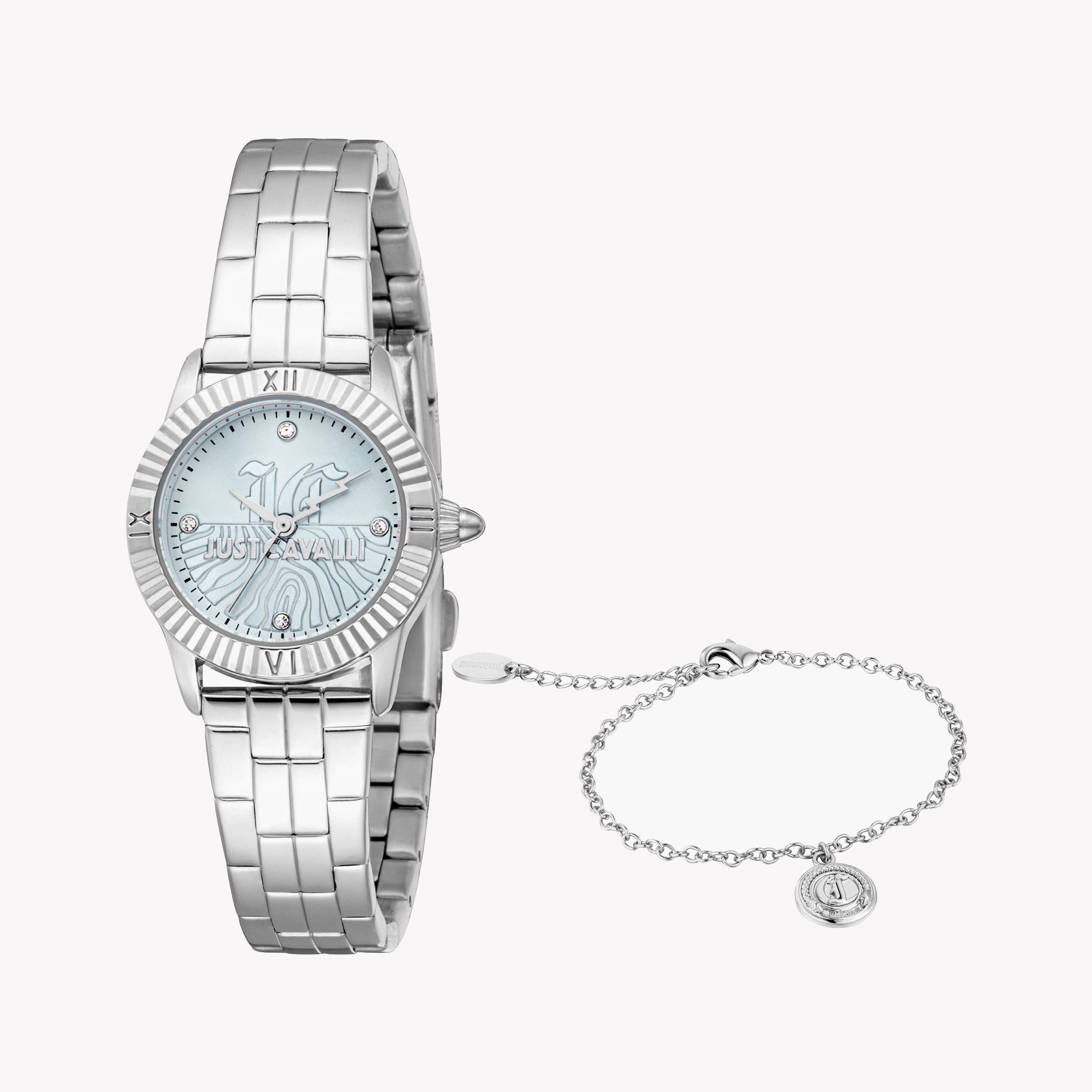 JUST CAVALLI JC1L328M0045 - VIBRANT SILVER & LIGHT BLUE WOMEN'S FASHION WATCH