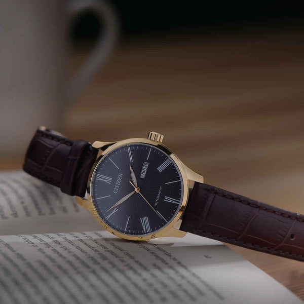 Citizen Nh8353-00h - Elegant Timekeeper For The Modern Man With Brown Leather & Automatic Precision by i-watch