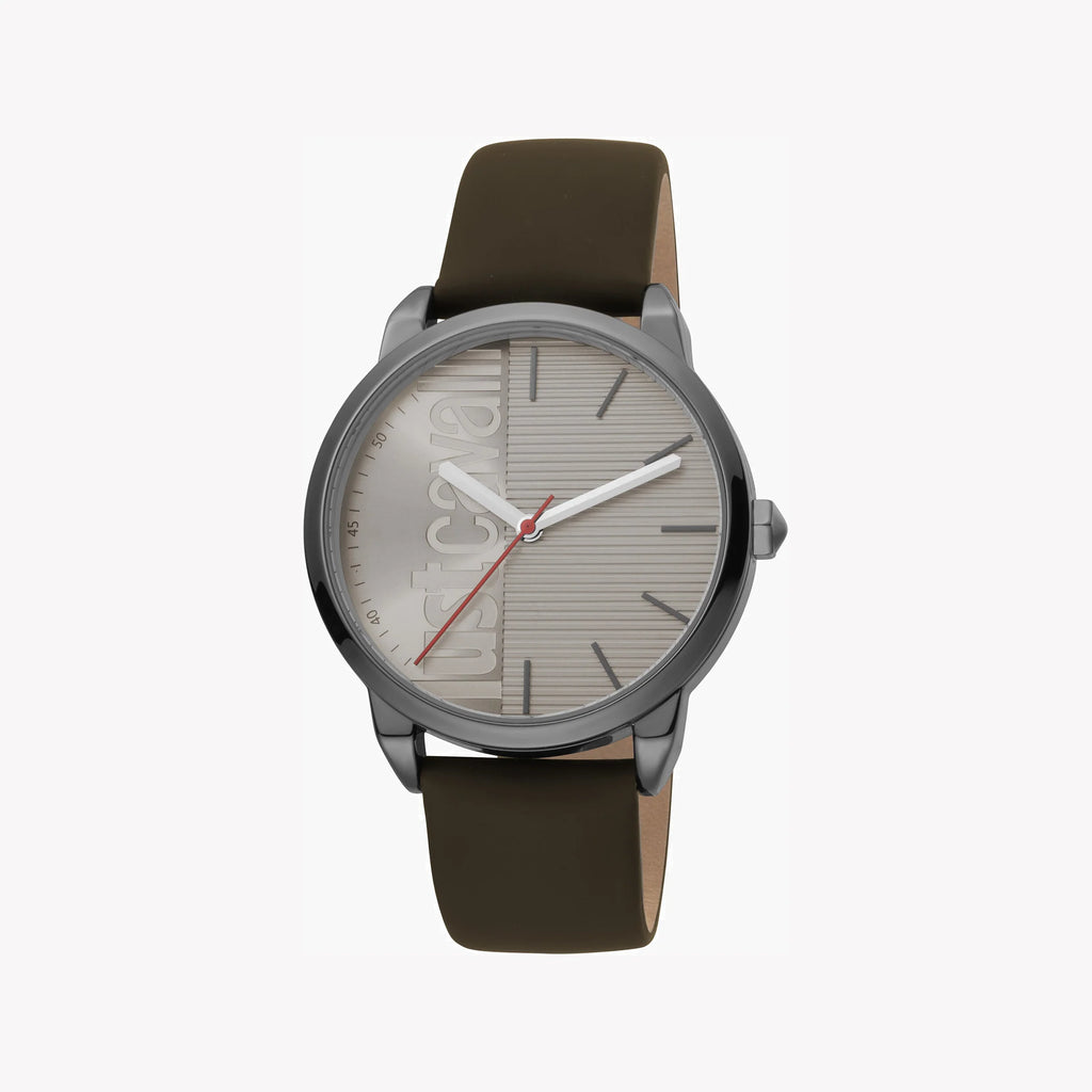 JUST CAVALLI JC1G079L0035 ELEGANT GRAY DIAL MEN'S WATCH - TIMELESS SOPHISTICATION WITH BROWN LEATHER BAND