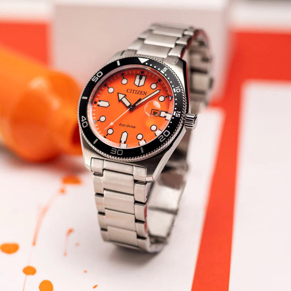Citizen Men's Silver Watch, Orange Dial | Aw1760-81x by i-watch