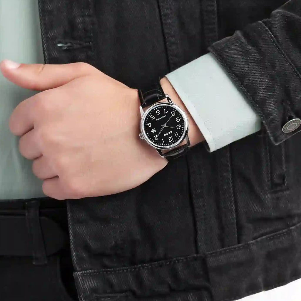 CASIO MTP-V002L-1BUDF CLASSIC TIMEPIECE - ELEGANT MEN'S WATCH WITH LEATHER STRAP AND BLACK DIAL-i-Watch-3