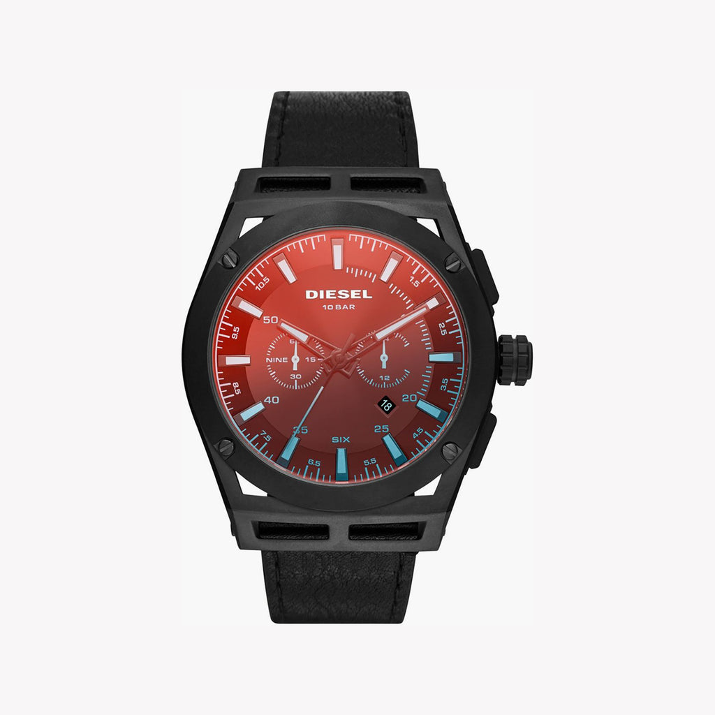 DIESEL DZ4544 BOLD ADVENTURER - MEN'S BLACK LEATHER & RED DIAL TIMEPIECE