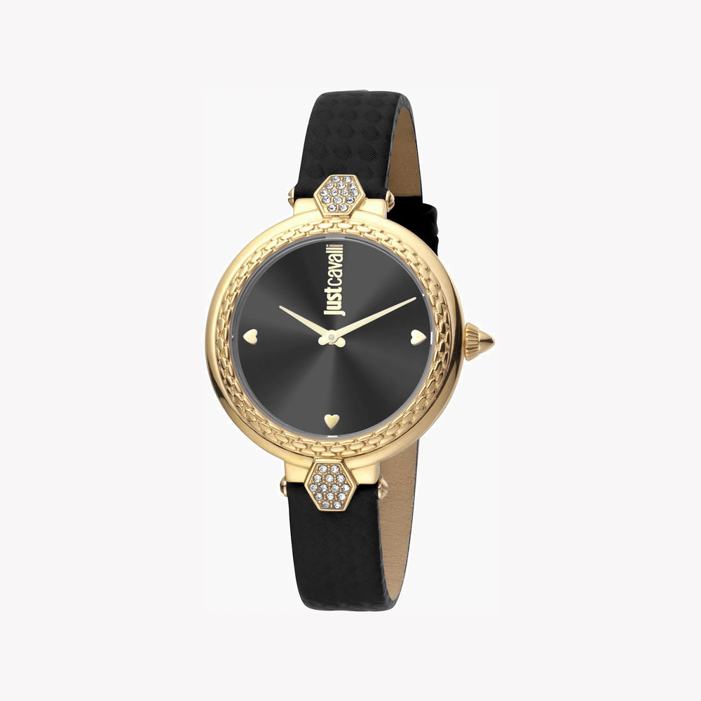 JUST CAVALLI Women's Watch with Gold Stainless Steel Case and Black Leather Band-i-Watch-2