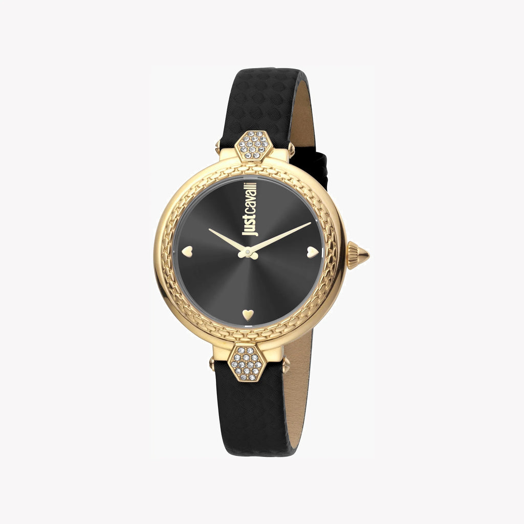 JUST CAVALLI Women's Watch with Gold Stainless Steel Case and Black Leather Band-i-Watch-2