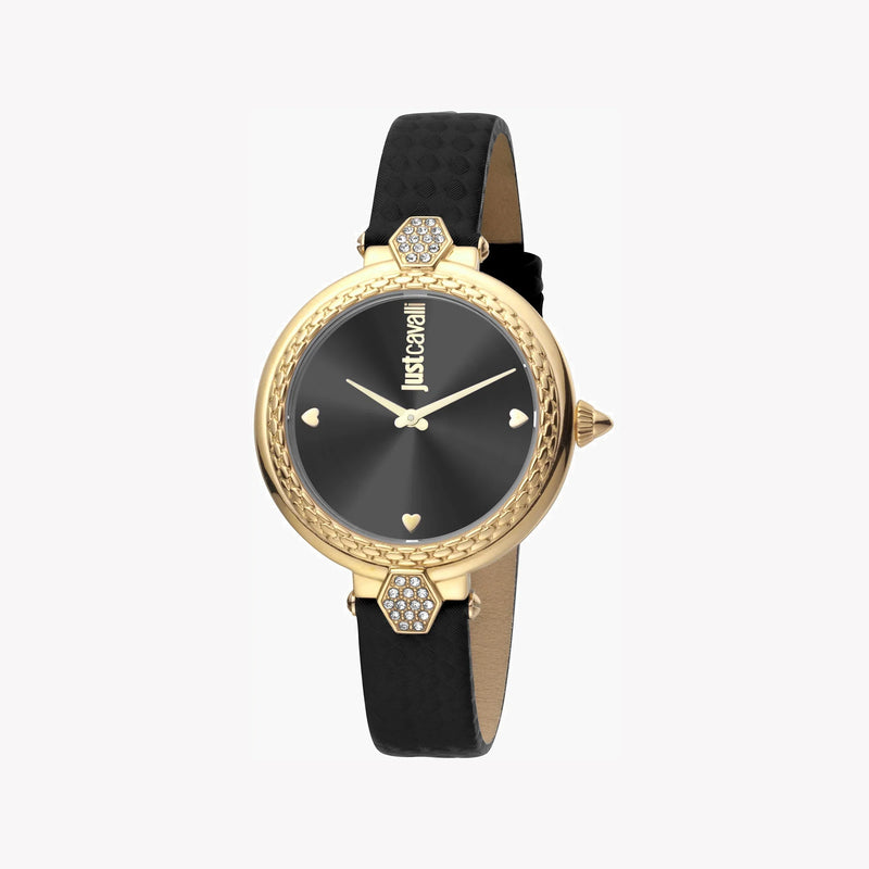 JUST CAVALLI Women's Watch with Gold Stainless Steel Case and Black Leather Band-i-Watch-2
