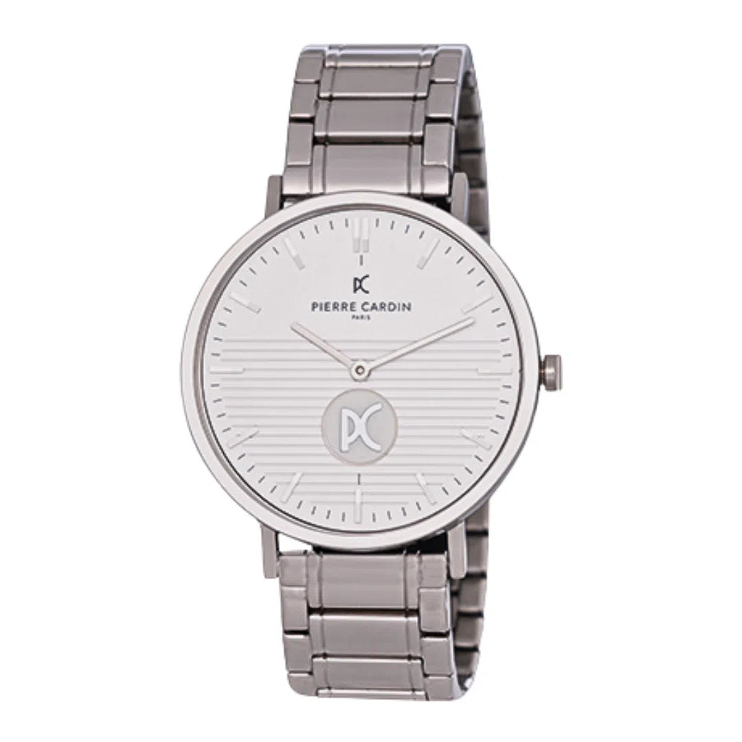 PIERRE CARDIN SILVER METAL ROUND MEN'S WATCH - ELEGANT WHITE DIAL ACCESSORY