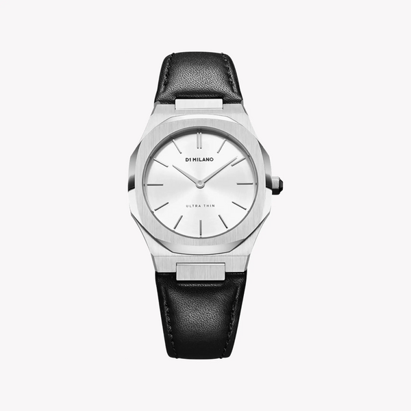 D1 MILANO Women's Silver Stainless Steel, Black Leather | D1-UTLL13 by i-watch