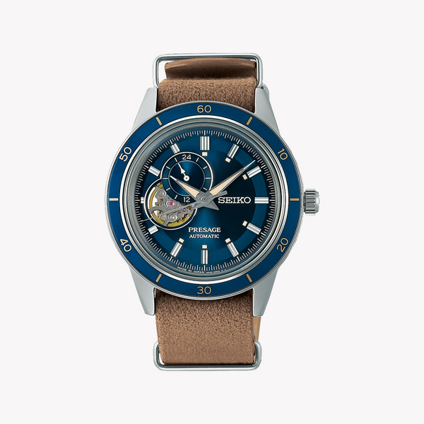 Seiko Men's Blue Stainless Steel, Brown Leather | Ssa453j1