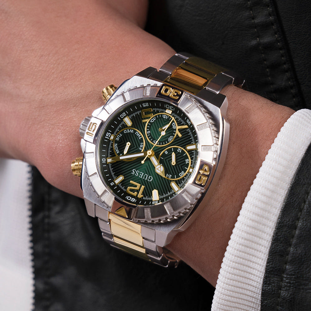 GUESS GW0800G1 - BOLD TIMEPIECE FOR THE MODERN MAN - STUNNING GREEN DIAL & GOLD/SILVER BAND-i-Watch-4