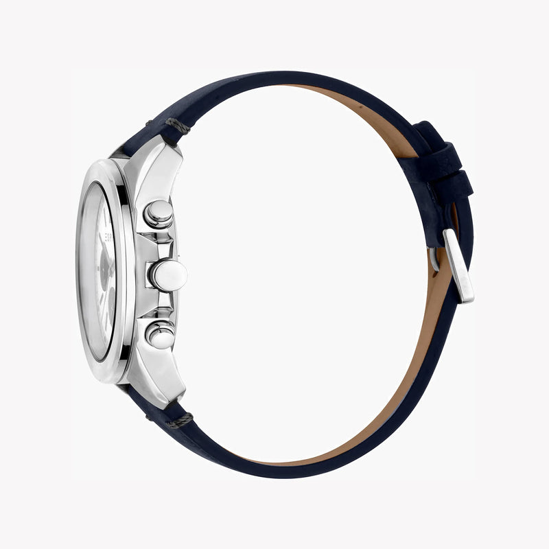 Esprit Men's Blue Leather Watch, Silver Dial | Es1g200m0025 by i-watch