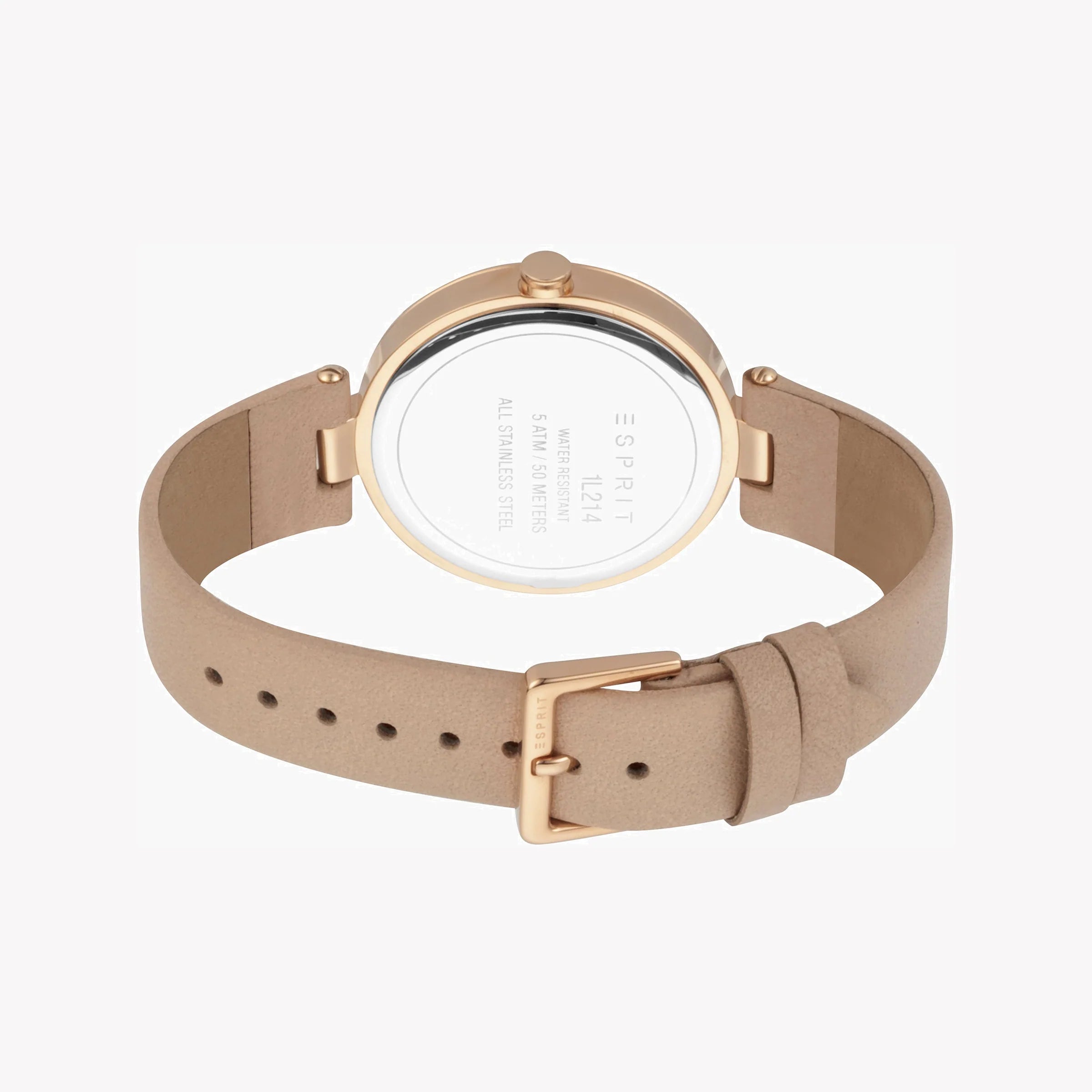 ESPRIT Women's Watch with Rose Gold Stainless Steel Case and Beige Leather Band