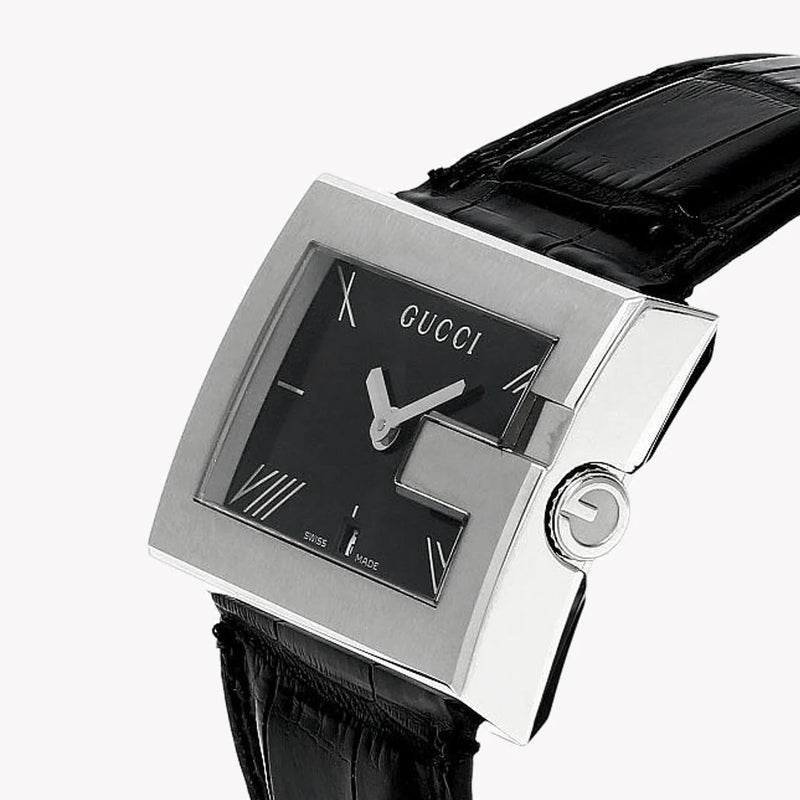 GUCCI YA100302 MODERN LUXURY - ELEGANT MEN'S WATCH WITH BLACK LEATHER BAND & STRIKING BLACK DIAL-i-Watch-2