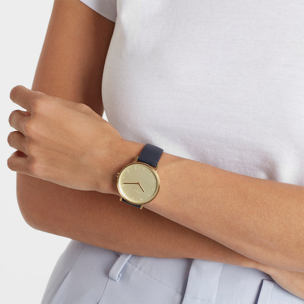 Pierre Cardin Women's Blue Leather Watch, Champagne Dial | Cbv.1004