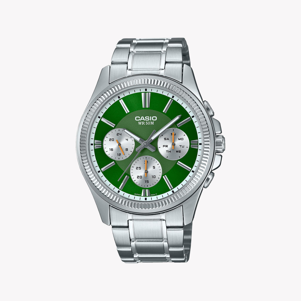 CASIO MTP-1375D-3AV - SPORTY EDGE MEN'S WATCH WITH BOLD GREEN DIAL & STAINLESS STEEL BAND-i-Watch-3