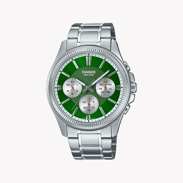CASIO MTP-1375D-3AV - SPORTY EDGE MEN'S WATCH WITH BOLD GREEN DIAL & STAINLESS STEEL BAND-i-Watch-3