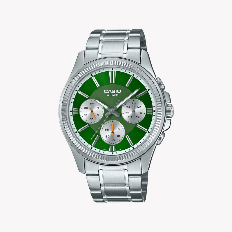 CASIO MTP-1375D-3AV - SPORTY EDGE MEN'S WATCH WITH BOLD GREEN DIAL & STAINLESS STEEL BAND-i-Watch-3