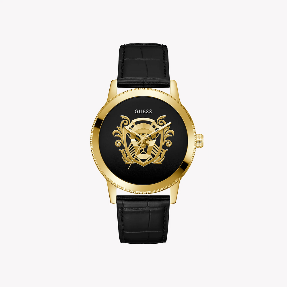 Guess Men's Gold Stainless Steel, Black Leather | Gw0566g1 by i-watch