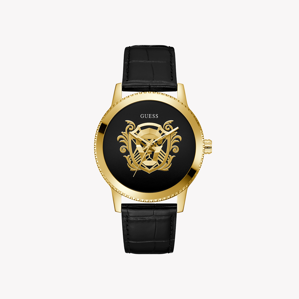 GUESS GW0566G1 BOLD ELEGANCE - MENS GOLD & BLACK LEATHER TIMEPIECE