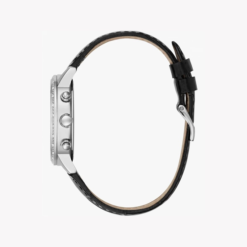 Guess Women's Silver Watch, Black Leather Band | W0957l2 by i-watch