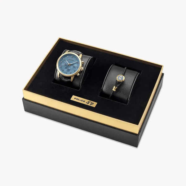 Police Men's Gold Watch, Black Leather & Blue Dial | Pewjf0030401 by i-watch