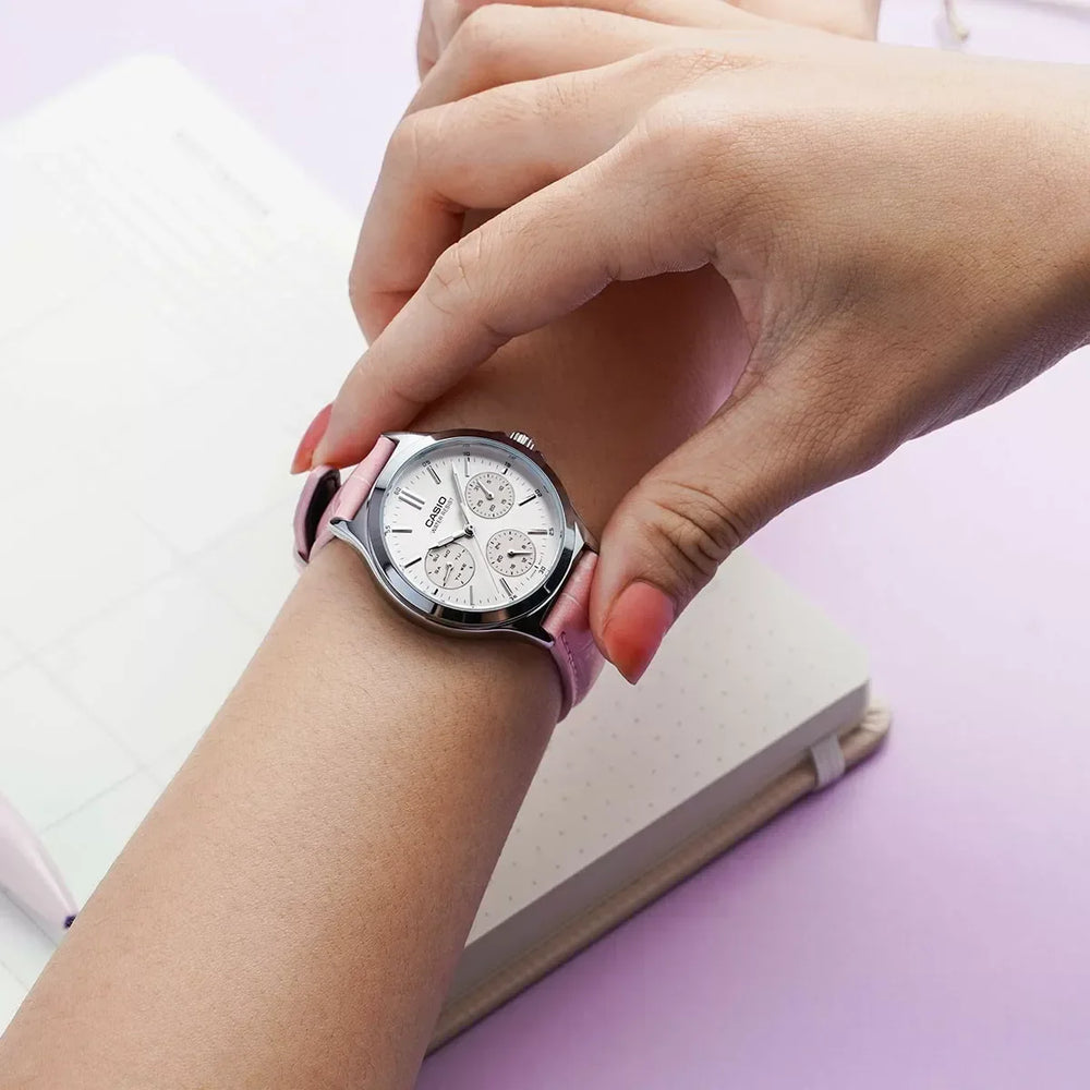 Casio Women's Rose Leather Watch, Silver Case | Ltp-V300l-4a by i-watch