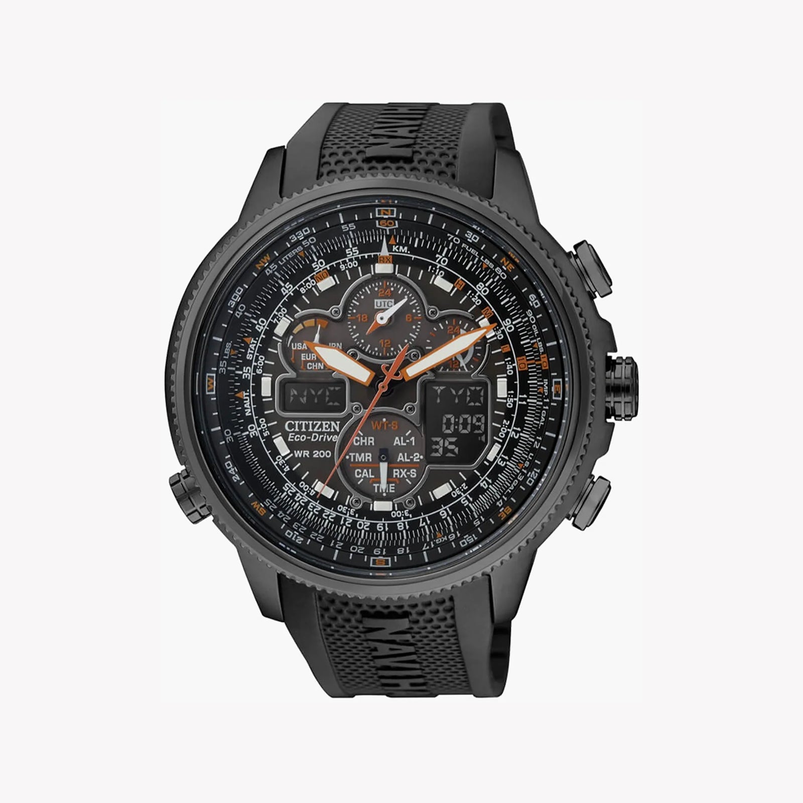 Citizen Eco-Drive Jy8035-04e - Bold Black Adventurer Men's Watch With Multifunctional Features by i-watch
