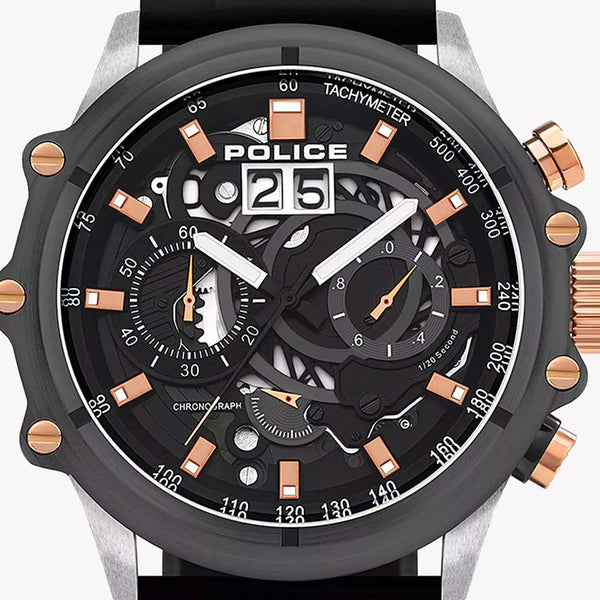 Police Men's Black Stainless Steel Watch, Silicone Band | Pl-16018jstu_13p by i-watch