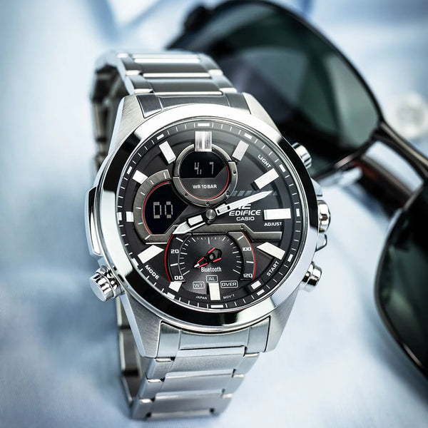 Edifice Men's Stainless Steel Watch, Black Dial | Ecb-30d-1aef