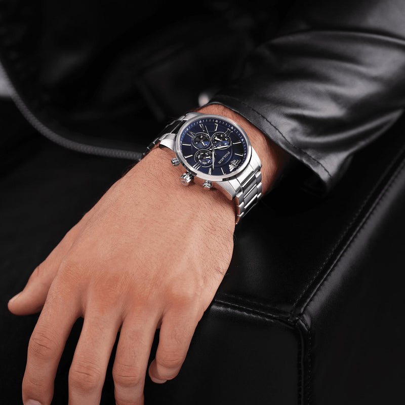 Police Unisex Silver Stainless Steel Watch, Blue Dial | Pewjk0004404 by i-watch