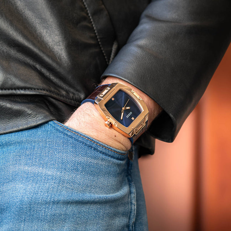 GUESS GW0386G2 - ELEGANT ROSE GOLD MEN'S WATCH WITH BROWN LEATHER BAND & BLUE DIAL-i-Watch-5