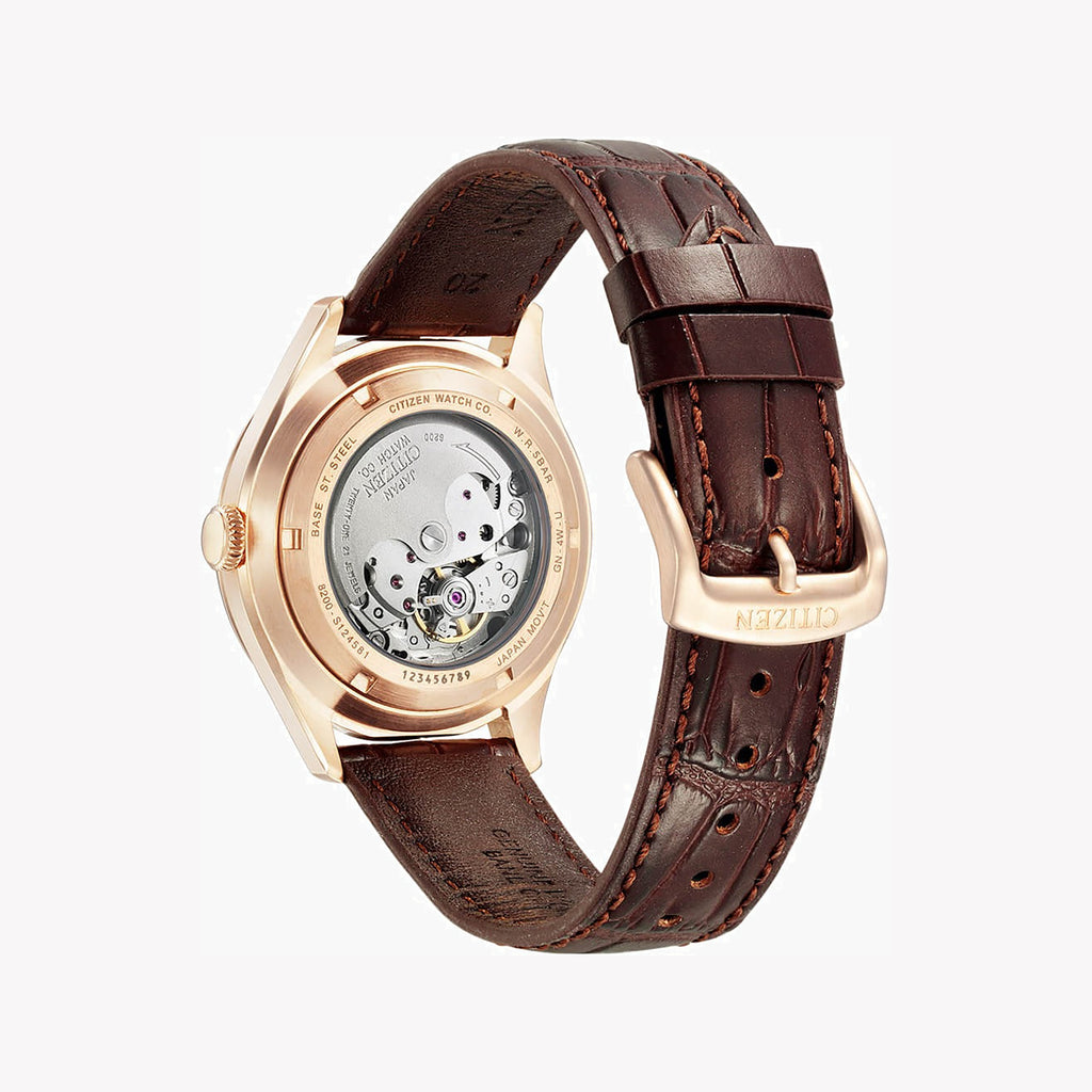 CITIZEN NH8393-05A - ELEGANT GOLD AUTOMATIC MEN'S WATCH WITH BROWN LEATHER BAND-i-Watch-2