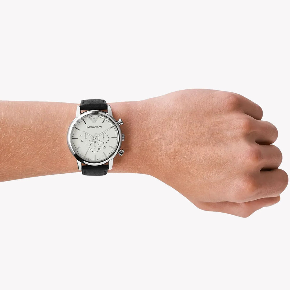 Emporio Armani Men's Silver Watch, Black Leather | Ar1807 by i-watch