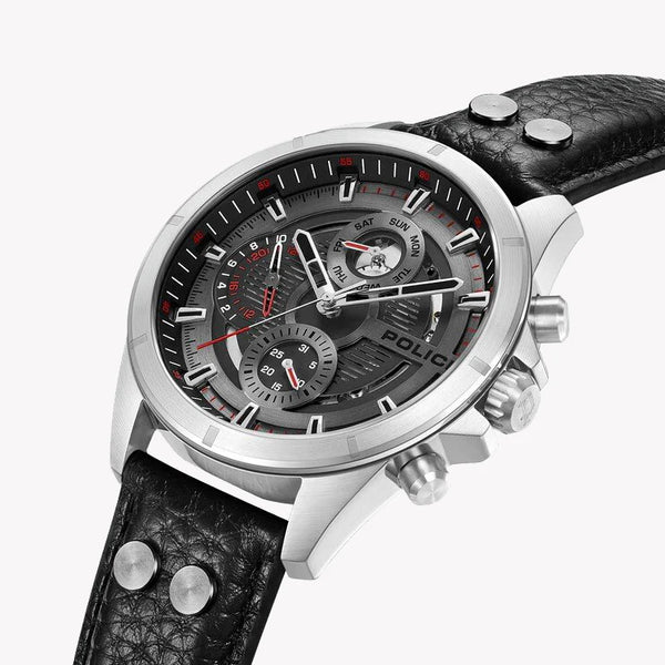 Police Men's Silver Watch, Black Leather Strap | Pewjf0004601 by i-watch