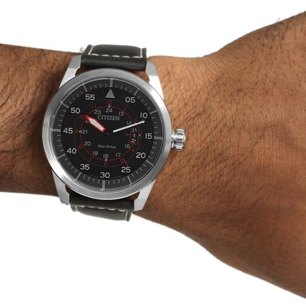Citizen Men's Silver Stainless Steel, Black Leather | Aw1360-04e by i-watch