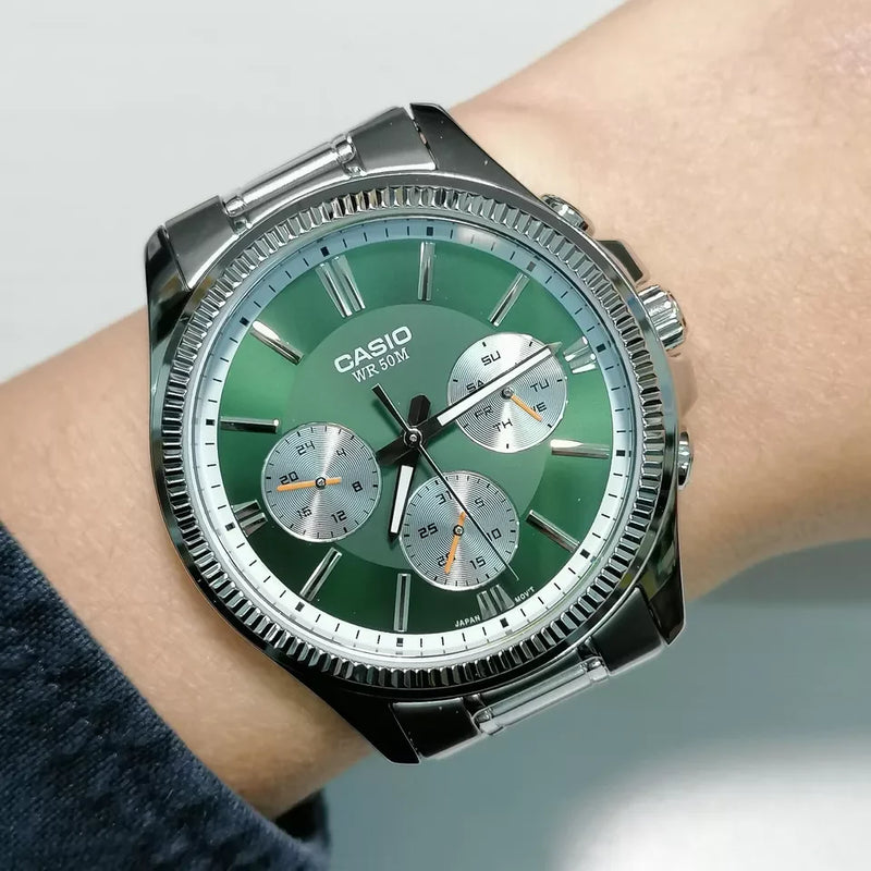 Timeless Elegance Men's Stainless Steel, Green Dial | Mtp-1375pd-3avef by i-watch