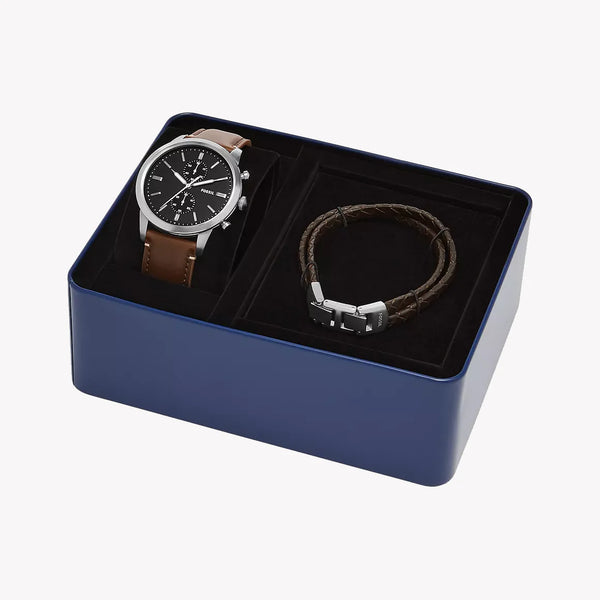 Fossil Men's Silver Stainless Steel, Brown Leather | Fs5967set by i-watch