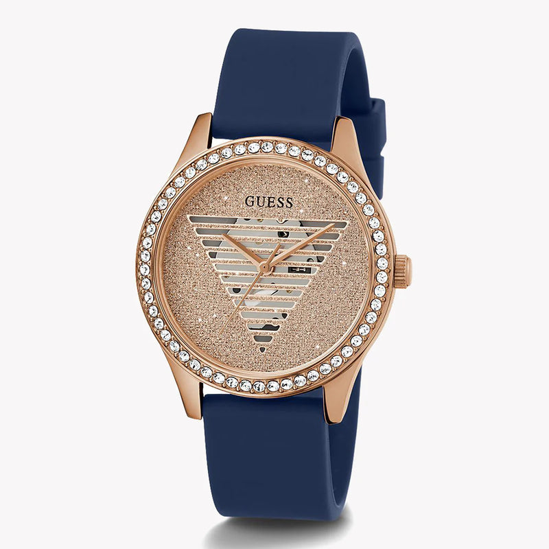 Guess Women's Rose Gold & Blue Rubber Watch, 30mm | Gw0530l3 by i-watch