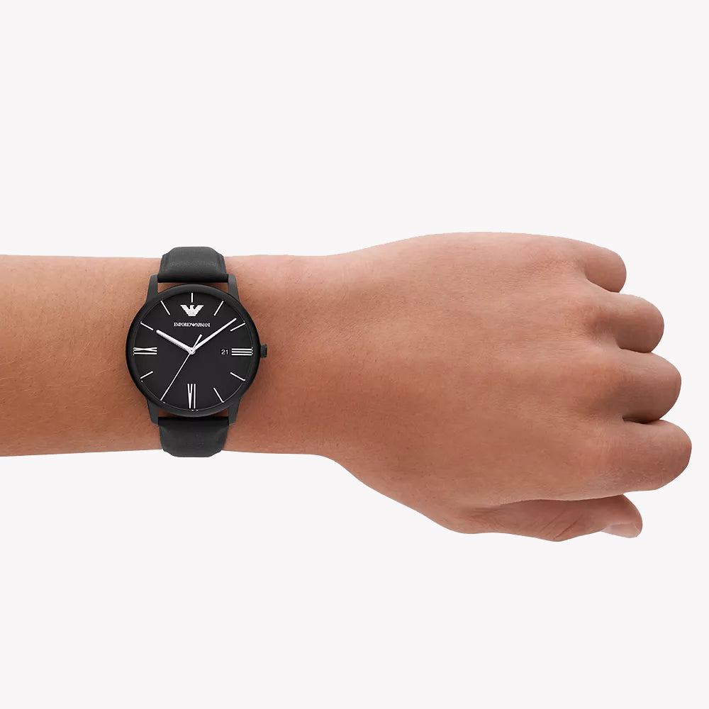 EMPORIO ARMANI AR11573 - BOLDLY MODERN BLACK LEATHER MEN'S WATCH-i-Watch-4