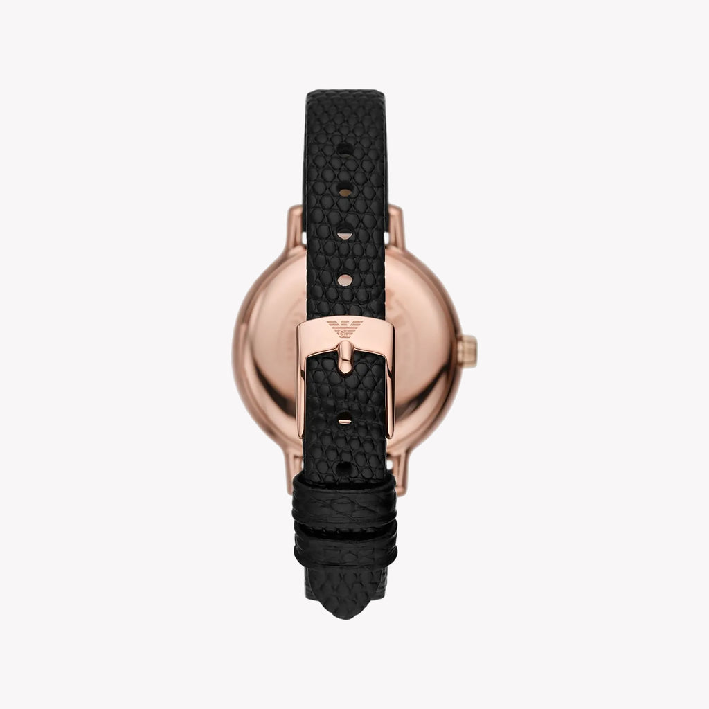 EMPORIO ARMANI AR11485 - ROSE GOLD Elegance & Chic Fusion Women's Watch with Black Leather Band & Silver Dial-i-Watch-3