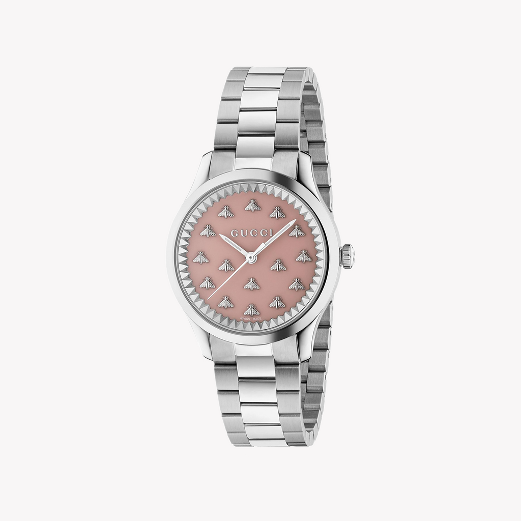 GUCCI YA1265033 - ELEGANT PINK DIAL WOMEN'S TIMEPIECE WITH STAINLESS STEEL GLAMOUR