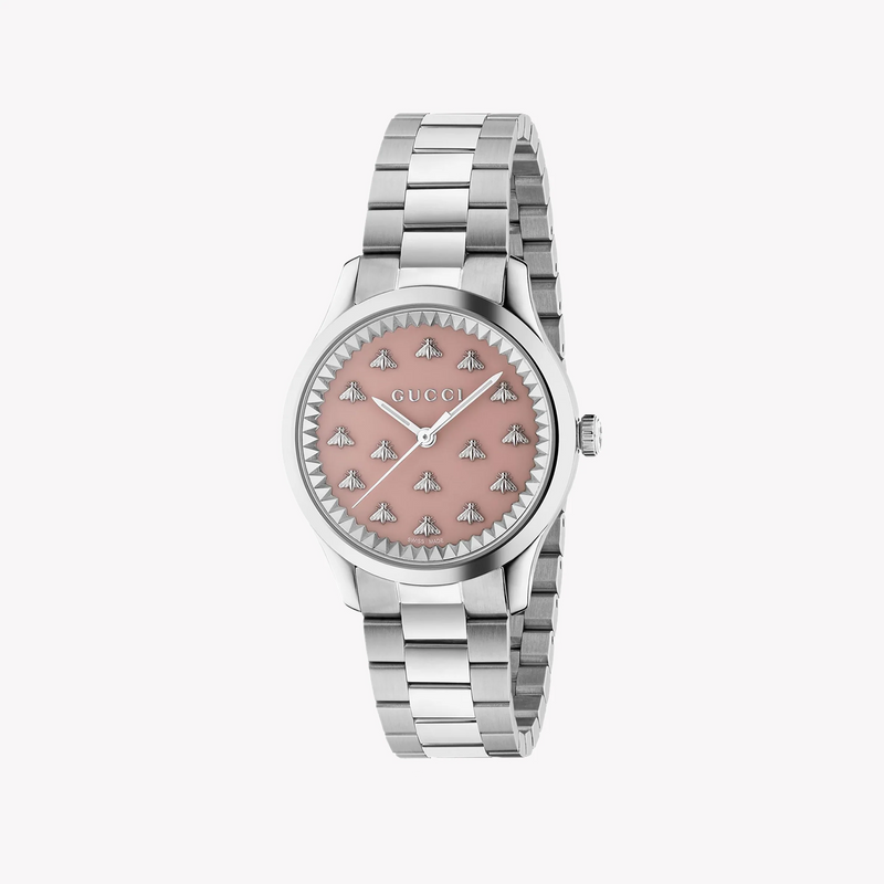 Gucci Women's Silver Stainless Steel, Pink Dial | Ya1265033 by i-watch