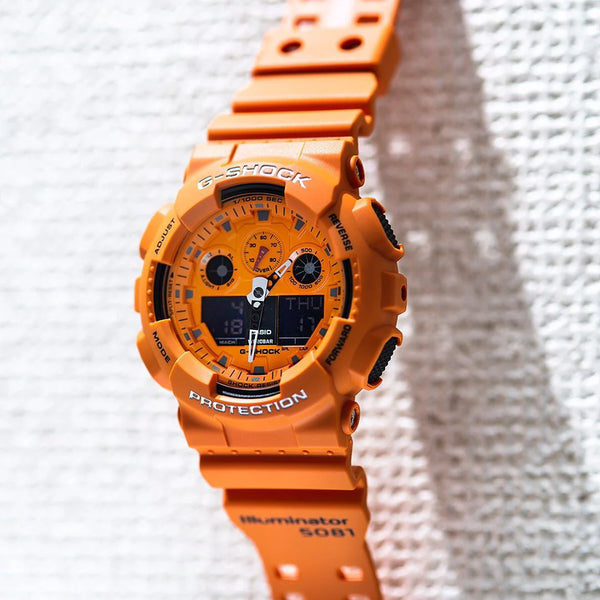 Casio G-Shock Ga-100rs-4adr Rugged Adventurer - Vibrant Orange Men's Watch by i-watch