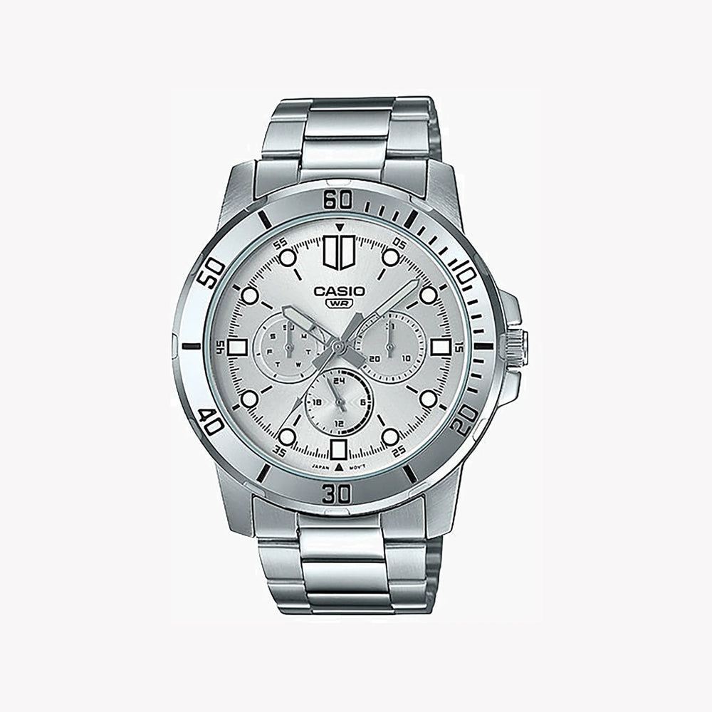 Casio Men's Silver Stainless Steel Watch, White Dial | Mtp-Vd300d-7eudf by i-watch