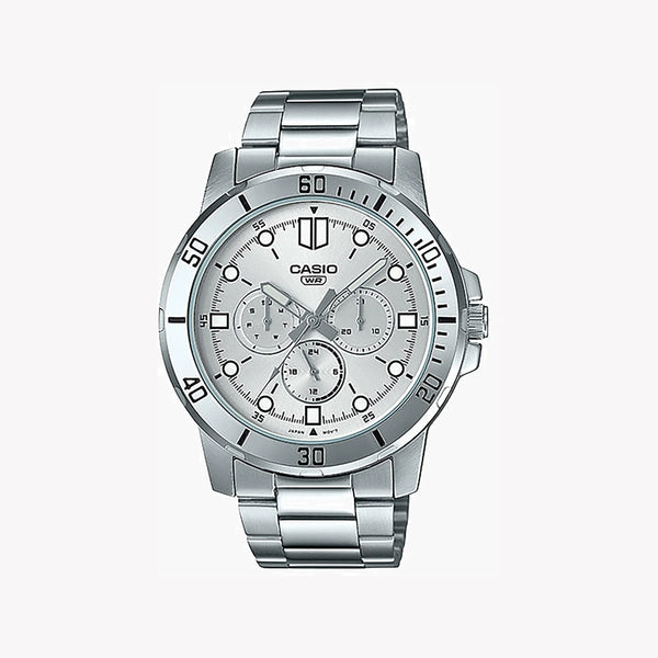 Casio Men's Silver Stainless Steel Watch, White Dial | Mtp-Vd300d-7eudf by i-watch