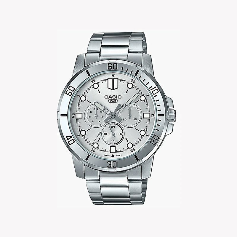 Casio Men's Silver Stainless Steel Watch, White Dial | Mtp-Vd300d-7eudf by i-watch