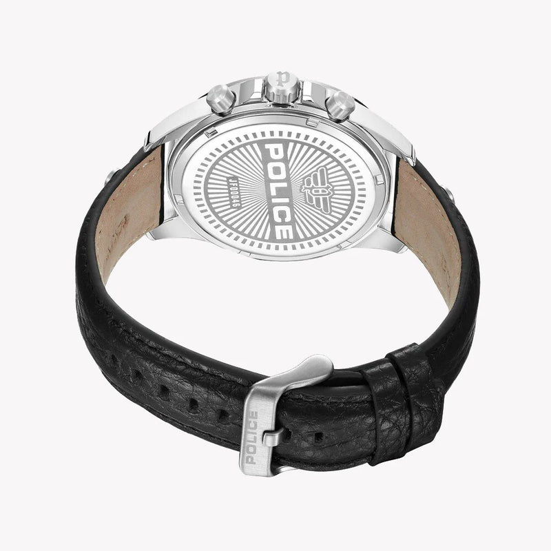 Police Men's Silver Watch, Black Leather Strap | Pewjf0004601 by i-watch