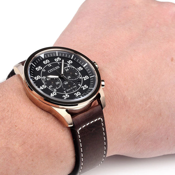 Citizen Ca4213-00e Eco-Drive - Elegant Gold & Brown Men's Chronograph Watch by i-watch