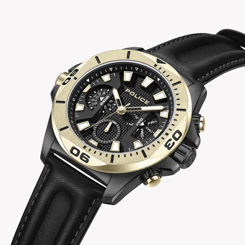 Police Men's Silver Watch, Black Leather | Pewjf0022501 by i-watch