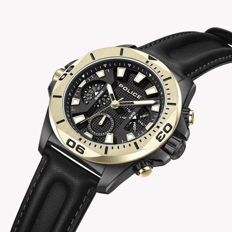 Police Men's Silver Watch, Black Leather | Pewjf0022501 by i-watch